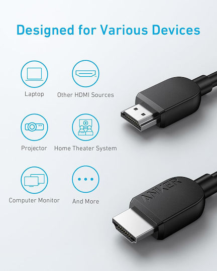 Anker HDMI 2.1 Ultra High Speed 48Gbps 4K 120Hz HDR VRR Cable HDMI Male - HDMI Male 1.8m Black