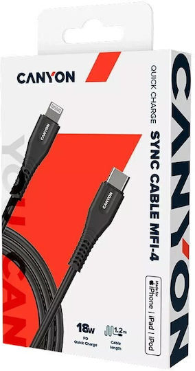 Canyon USB-C zu Lightning Kabel 18W Schwarz 1.2m (CNS-MFIC4B)