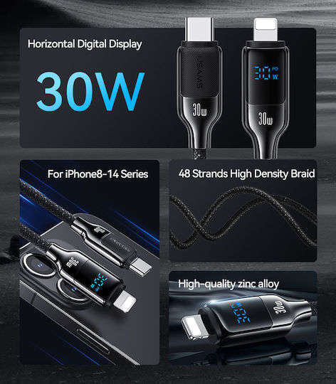 Usams Braided USB-C to Lightning Cable 30W Λευκό 1.2m DM121299