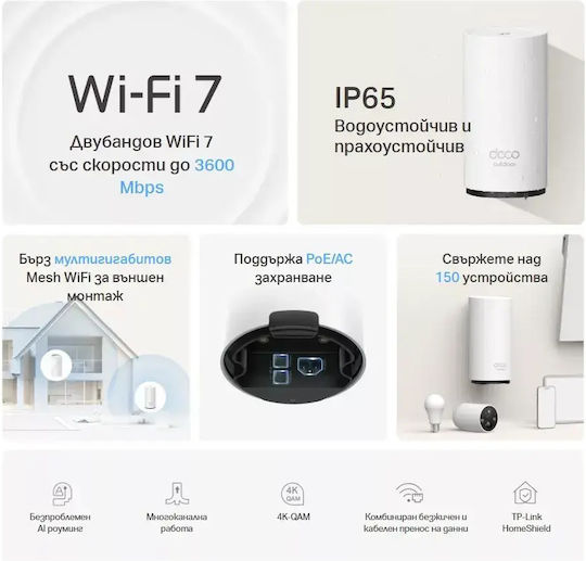 TP-LINK Deco BE25 Outdoor v1 WiFi Mesh Network Access Point Wi‑Fi 7 Dual Band (2.4 & 5GHz) for Outdoor Placement