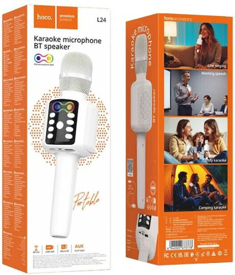 Hoco Μικρόφωνο Karaoke Ασύρματο L24 Λευκό