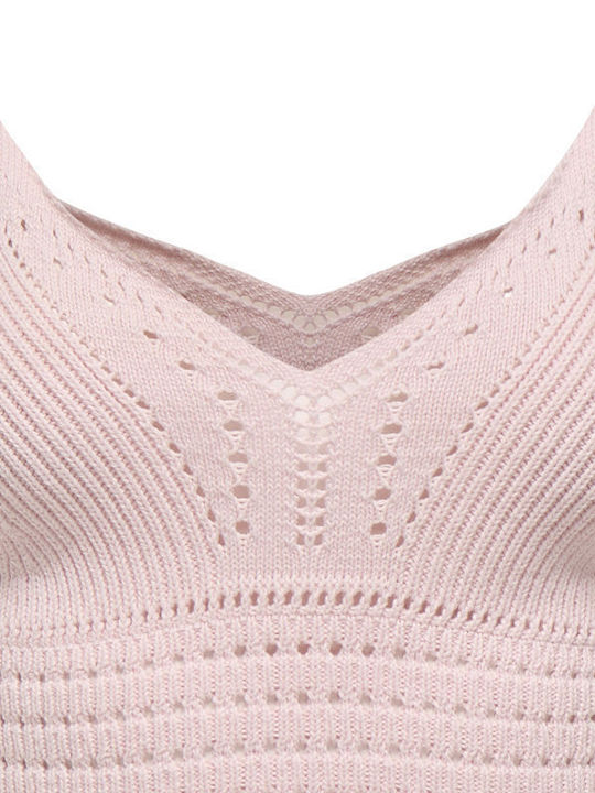 Women's Crop Top Cotton with Straps & V Neckline Pink