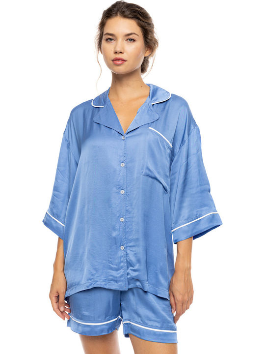 Pink Label Sommerliches Damen-Schlafanzug-Set Blue Cloud
