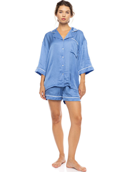 Pink Label Sommerliches Damen-Schlafanzug-Set Blue Cloud