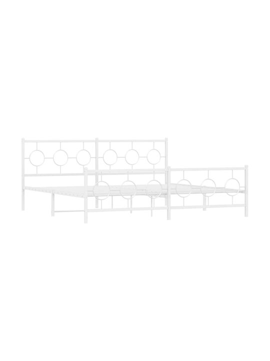 King Size Metal Bed White with Slats for Mattress 193x203cm