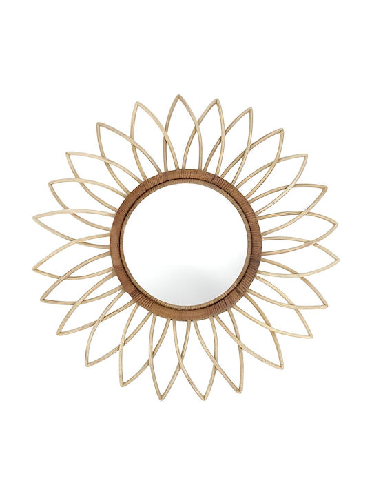 Polihome Sunflower Oglindă de Perete cu Bej Ramă din Rattan Diametru 60cm 1buc