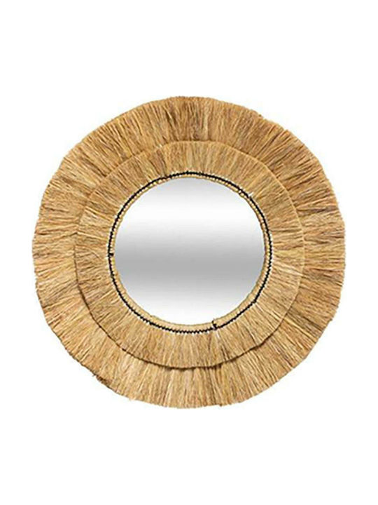 Atmosphera Καθρέπτης Τοίχου με Μπεζ Rattan Πλαίσιο Διαμέτρου 60cm