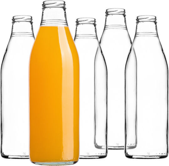 Kadax Glass Water Bottle With Screw Lid Transparent 1000ml 5 Pieces