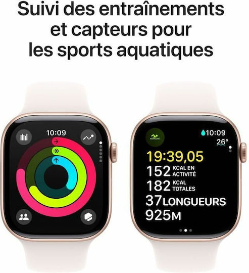 Apple Watch Series 10 Cellular Aluminium 46mm Αδιάβροχο με eSIM και Παλμογράφο (Rose Gold με Light Blush Sport Band - M/L)