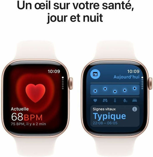 Apple Watch Series 10 Cellular Aluminium 46mm Αδιάβροχο με eSIM και Παλμογράφο (Rose Gold με Light Blush Sport Band - M/L)