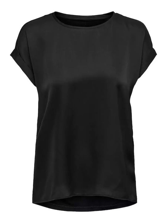 Damen Bluse Satin Kurzärmelig Black