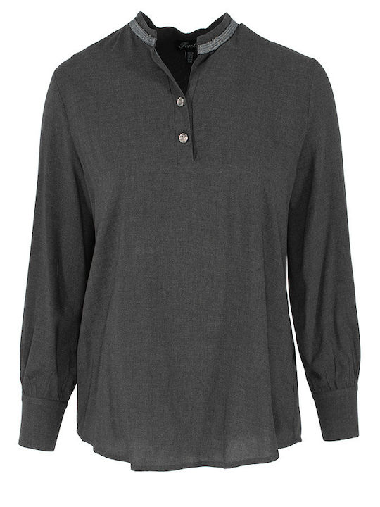 Women's Blouse Long Sleeve with V Neckline Gray