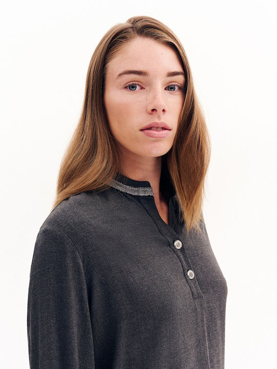 Women's Blouse Long Sleeve with V Neckline Gray