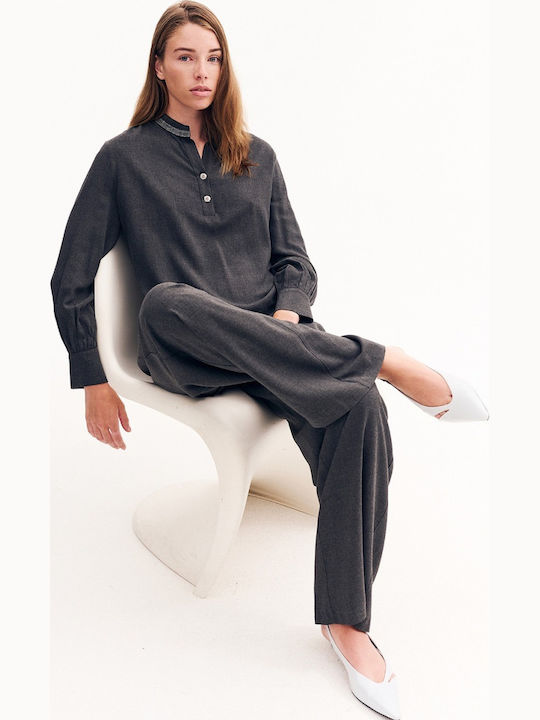 Women's Blouse Long Sleeve with V Neckline Gray