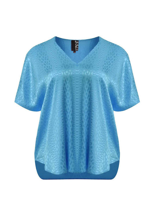 Women's Blouse Short Sleeve with V-Neckline Turquoise