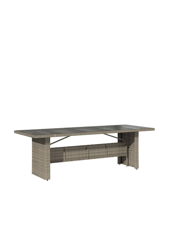 Masa pentru spații exterioare Rattan cu suprafață din sticlă Gri 240x90x75buc