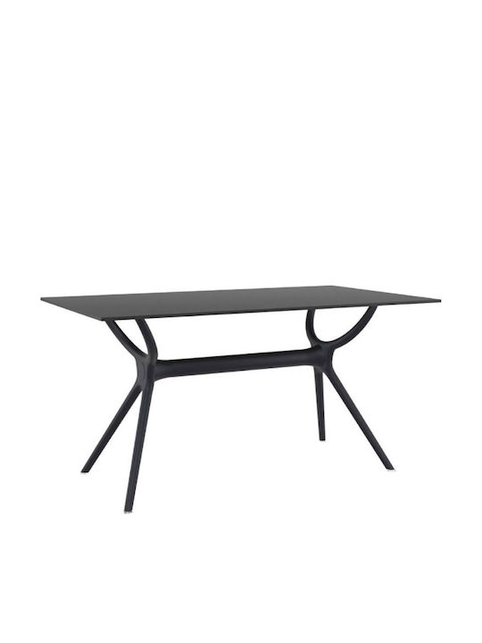 Air Outdoor Dinner Free Standing Table with Wood Surface and Polypropylene Frame Black 140x80x74cm