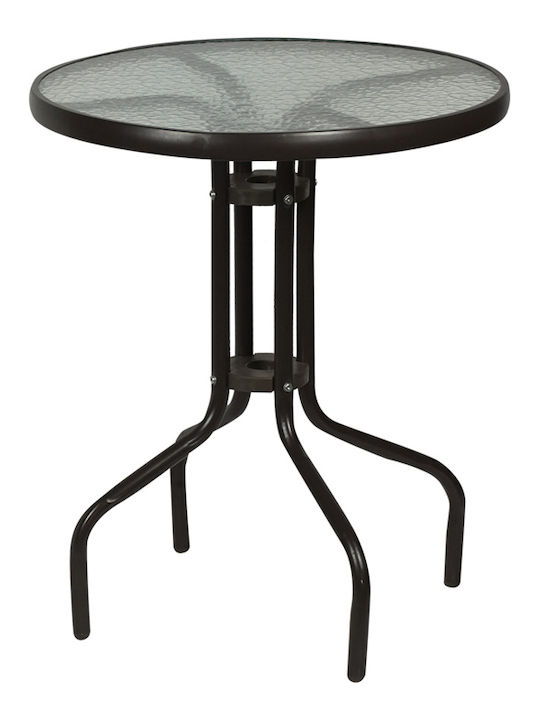 Outdoor Dinner Free Standing Table with Glass Surface and Metal Frame Black 60x60x72cm