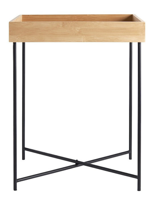 Day Auxiliary Outdoor Free Standing Table with Bamboo Surface and Metal Frame Natural 40x40x50cm