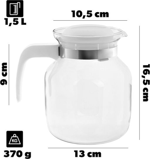 Kadax Τσαγιέρα Γυάλινη Λευκή 1500ml
