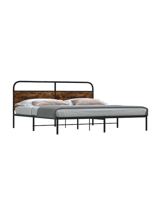Легло King Size Дървено Кафяво с Дъски за Матрак 193x203см