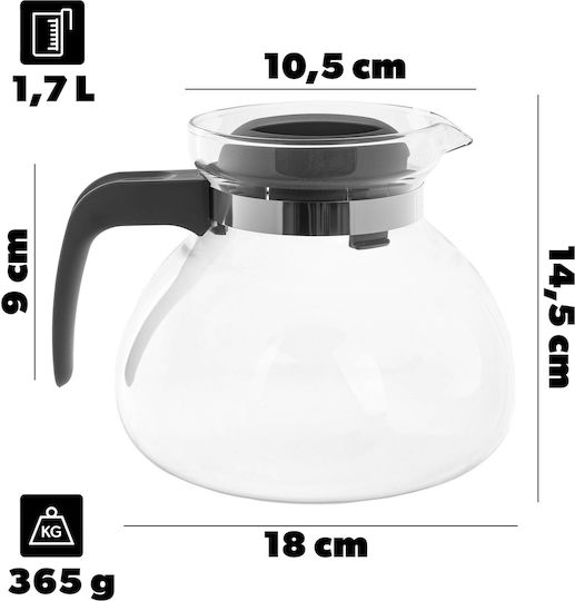 Kadax Чайник Стъклен Сив 1700ml