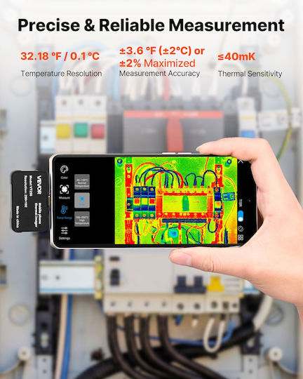 Vevor KDSRCXY256197A8E3001V9 Θερμοκάμερα με Οθόνη 1.5" για Θερμοκρασίες από 20°C έως 550°C για Κινητό Android, iOS
