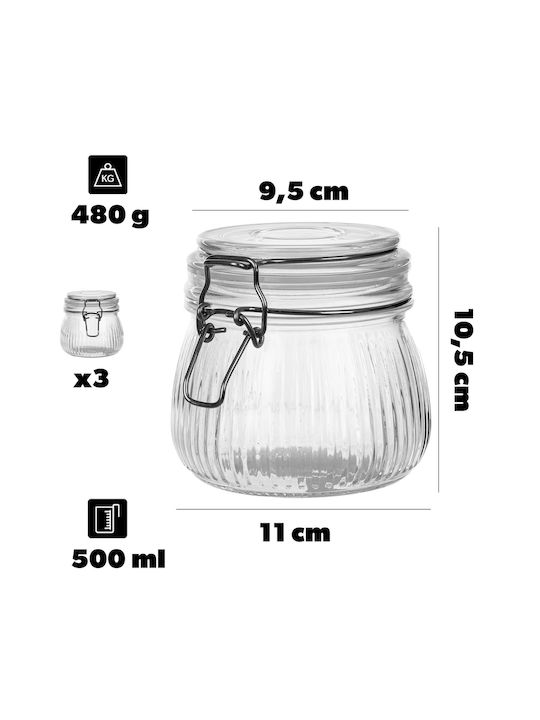 Glass Container Lid 500 Ml 3 Pcs