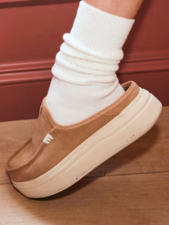 Suede Mules με Χαμηλό Τακούνι σε Ταμπά Χρώμα