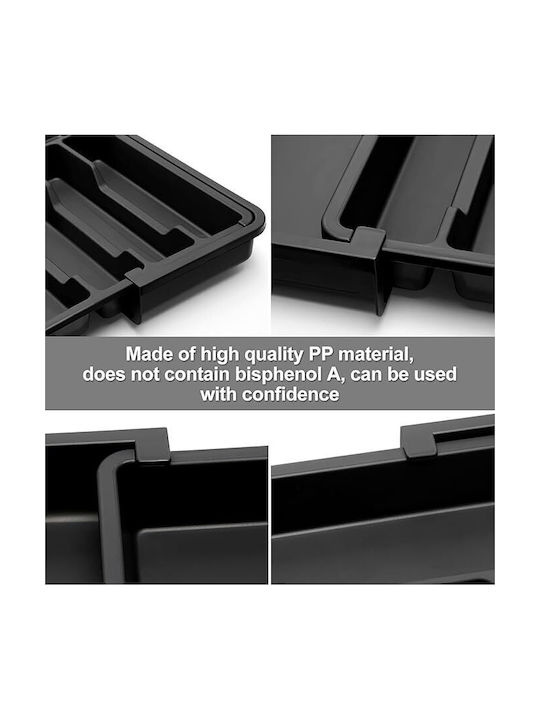 Opening Plastic Drawer Cutlery Tray 33x38x5cm Black
