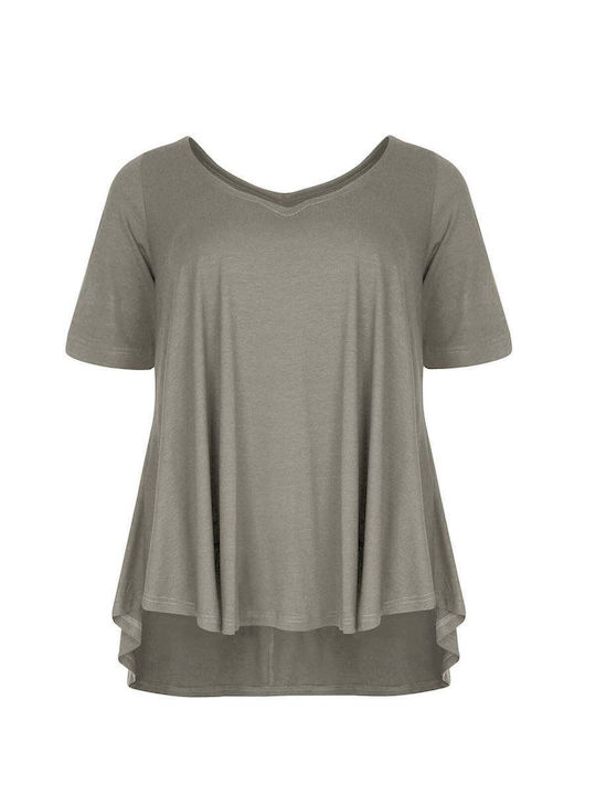 Women's Short Sleeve Blouse with V-Neckline Gray 0000.1506.C.NETTO-grey