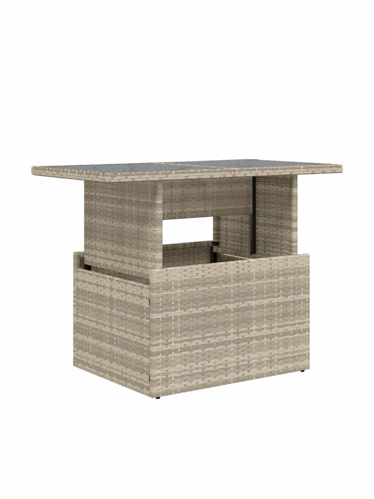 Outdoor Dinner Free Standing Table with Glass Surface and Rattan Frame Natural 100x55x73cm