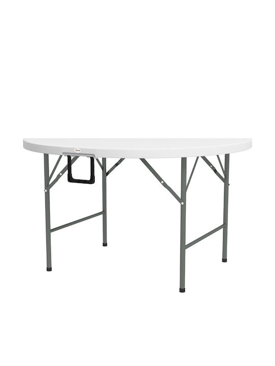 Outdoor Dinner Foldable Table with Plastic Surface and Metal Frame Grey and white 122x122x73cm