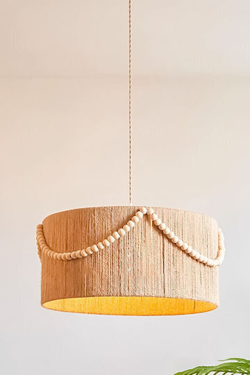 Rustikale Boho Deckenleuchte Mit Perlen Korb Beige 35x60cm Rustikale Boho Deckenleuchte Mit Perlen Korb Beige 35x60cm
