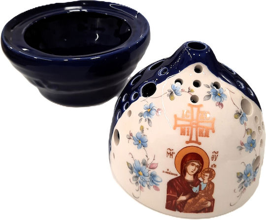 Vigil Oil Lamp Clay Dome Two-Tone White-Blue Height 15 Diameter 13
