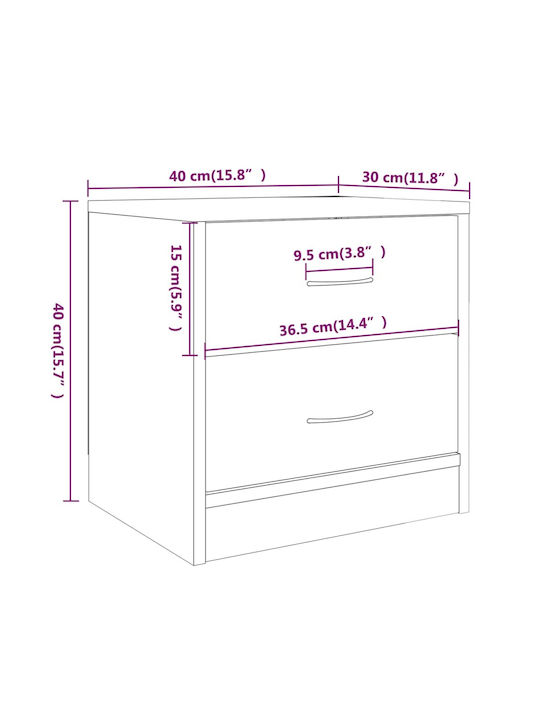 Wooden Grey Bedside Tables 2pcs 40x30x40cm