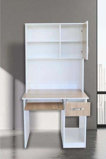 Stewehome Бюро С 5 Рафта И 1 Чекмедже За Съхранение Бяло/Дъб 22x46x160см