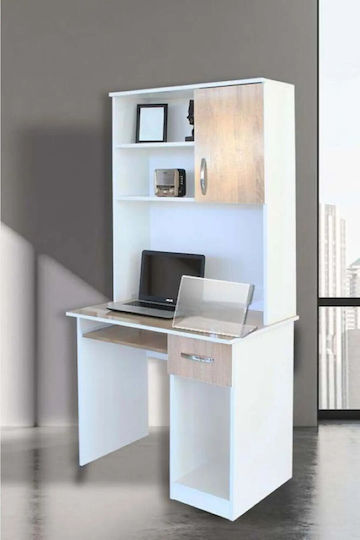 Stewehome Бюро С 5 Рафта И 1 Чекмедже За Съхранение Бяло/Дъб 22x46x160см