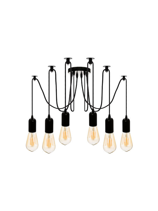 A-S Udell Adjustable Pendant Light Black for 6 Bulbs E27 15x5cm