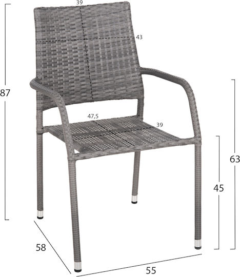 Градински Стол От Ратан Morner Сив 55x58x87см