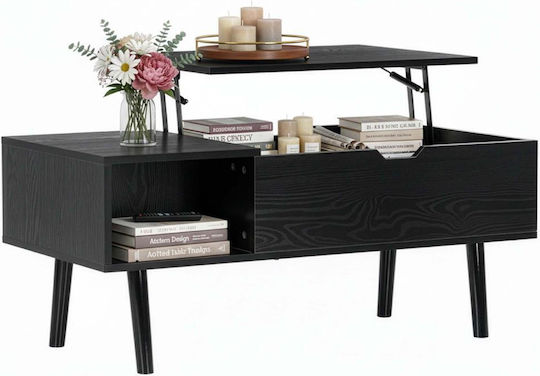 Rectangular Central Wooden Coffee Table with Lifting Mechanism Black W100xD50xH43cm