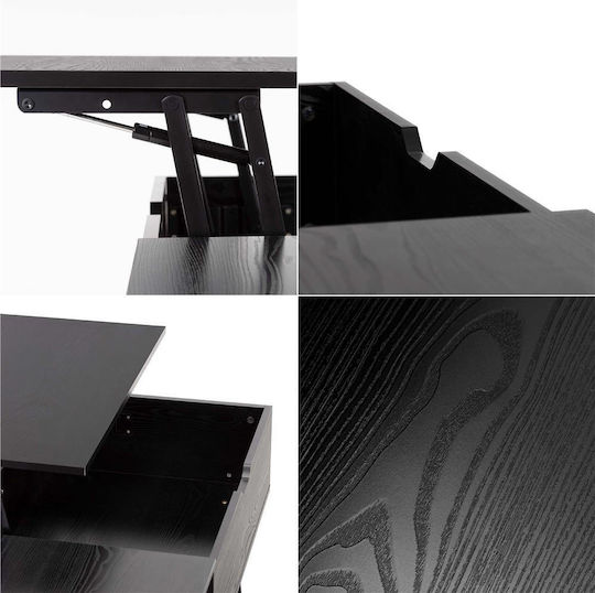 Rectangular Central Wooden Coffee Table with Lifting Mechanism Black W100xD50xH43cm