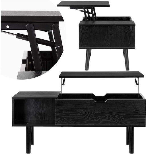 Rectangular Central Wooden Coffee Table with Lifting Mechanism Black W100xD50xH43cm