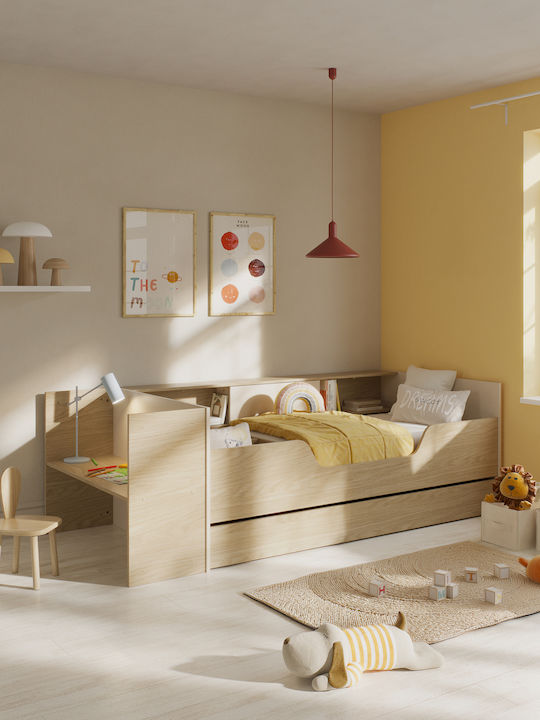 Kids Bed Semi Double with Storage Space and Desk Gray for Mattress 200x90cm