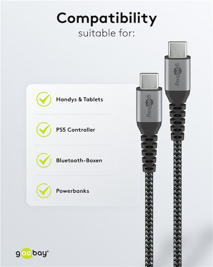 Goobay Braided USB 2.0 Cable USB-C Male - USB-C 60W Black 0.15m 79559