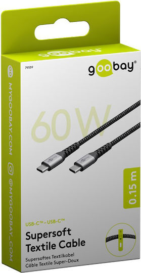 Goobay Braided USB 2.0 Cable USB-C Male - USB-C 60W Black 0.15m 79559