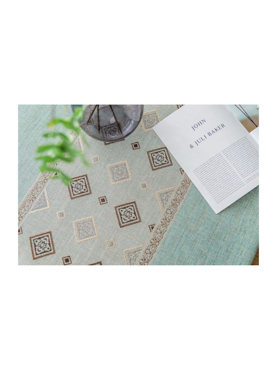 FRIPIA Fripia Leinen Tischtuch Mit Stickerei Blau 140x240cm