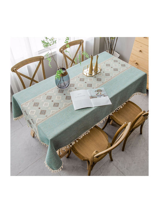 FRIPIA FRIPIA Leinen Tischtuch Mit Stickerei Blau 120x180cm