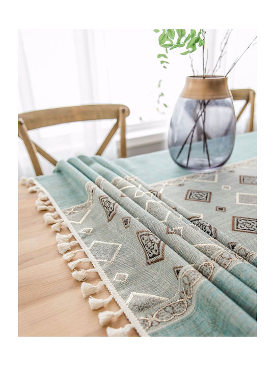 FRIPIA FRIPIA Leinen Tischtuch Mit Stickerei Blau 120x180cm