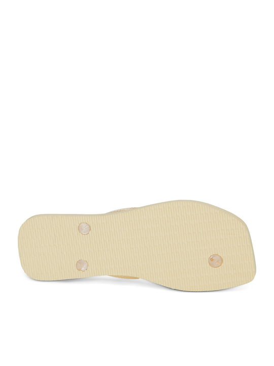 Square Logo Metallic Flip Flops in Beige Colour